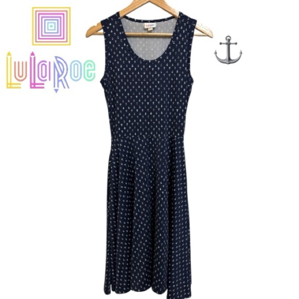 New LuLaRoe Anchor Print Midi Dress in Navy